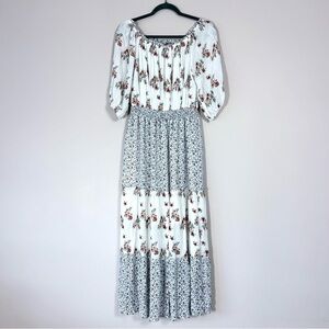 J Gee Off The Shoulder White Floral Maxi Dress Medium